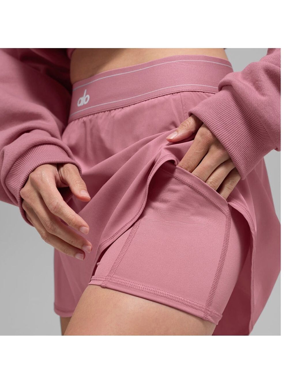 ALO Yoga Wild Rose Pink Match Point Tennis Skirt with Built-In Shorts - Picture 7 of 11